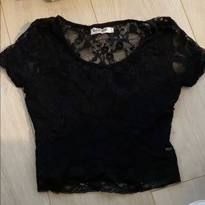 Black lace garage cropped t
